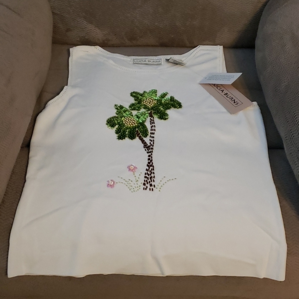Lucia Burns Tank Top XL Embellished Knit New